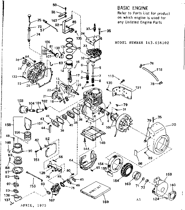 Replacement Parts Diagram and Parts List for 143656102  Craftsman Engine