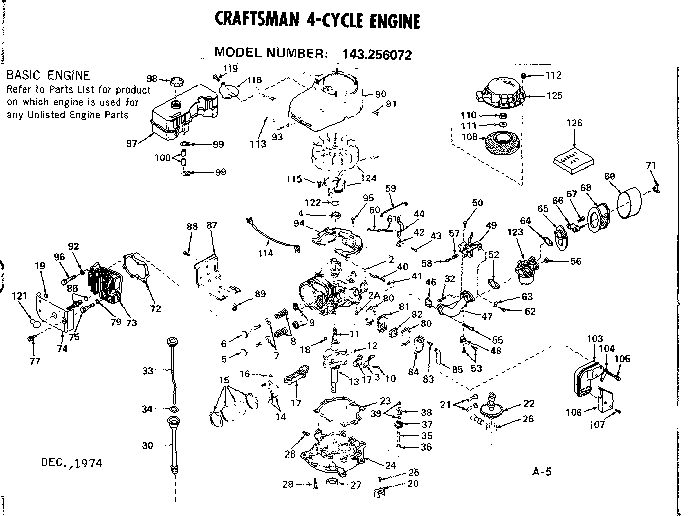 Engine Diagram and Parts List for 143256072  Craftsman Engine