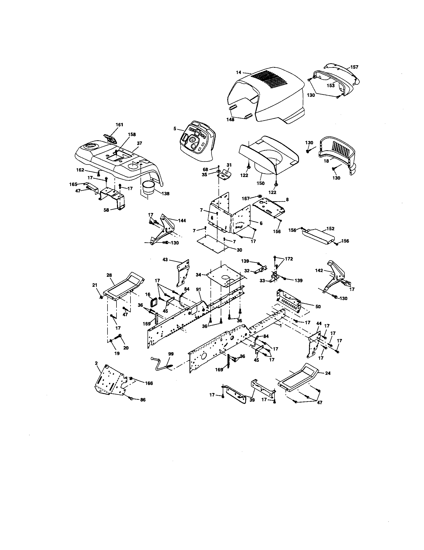 Chassis And Enclosures Diagram and Parts List for 917276220  Craftsman Lawn Tractor