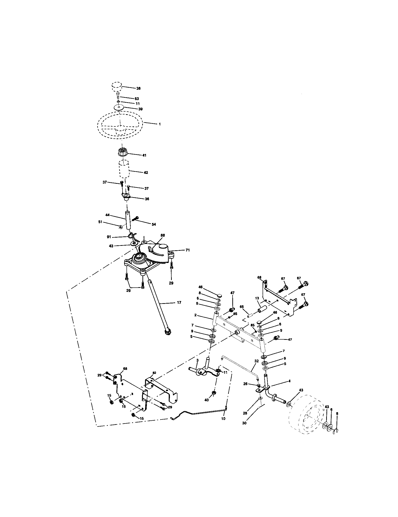 Steering Assembly Diagram and Parts List for 917271660  Craftsman Lawn Tractor