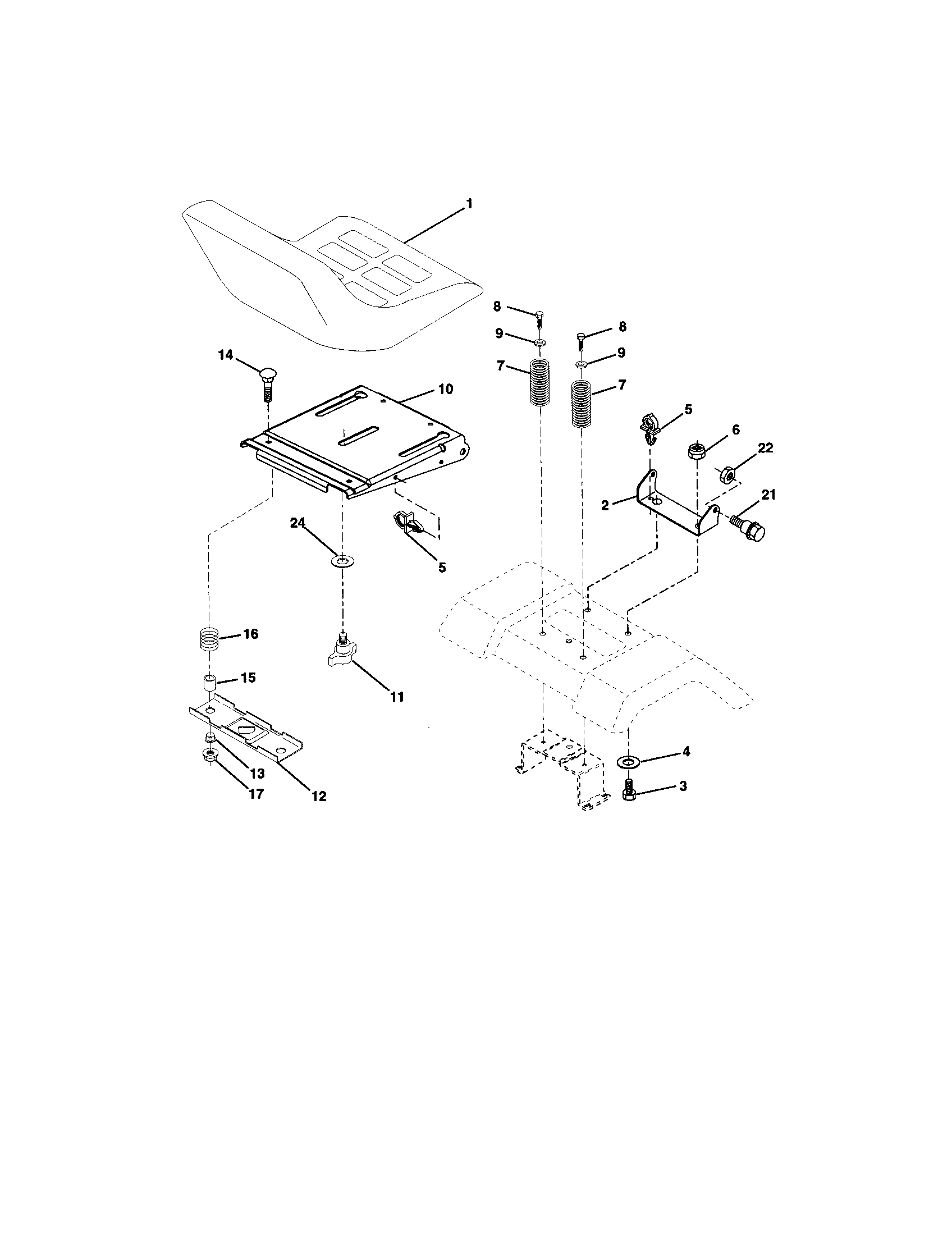 Seat Assembly Diagram and Parts List for 917271861  Craftsman Lawn Tractor