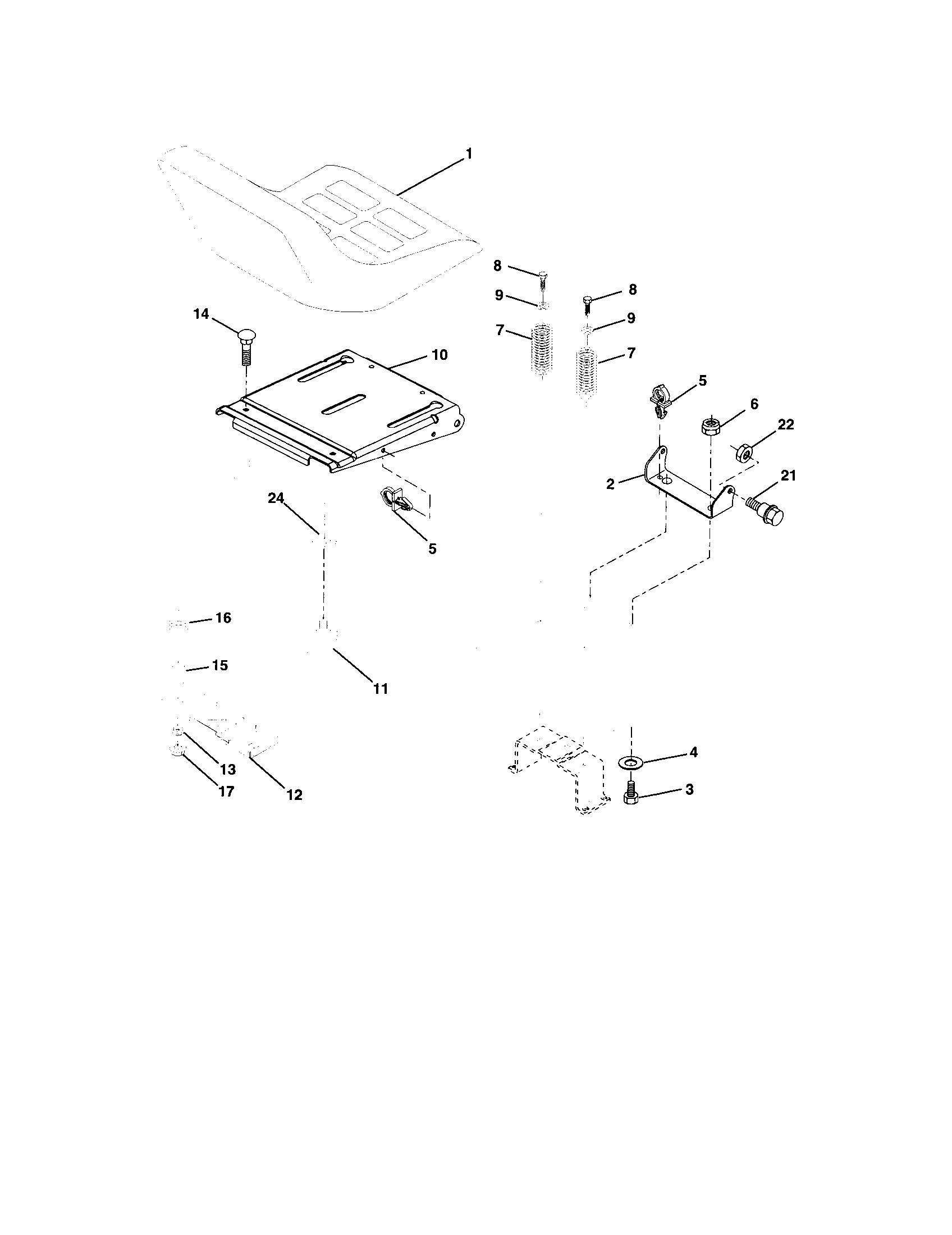 Seat Assembly Diagram and Parts List for 917273372  Craftsman Lawn Tractor