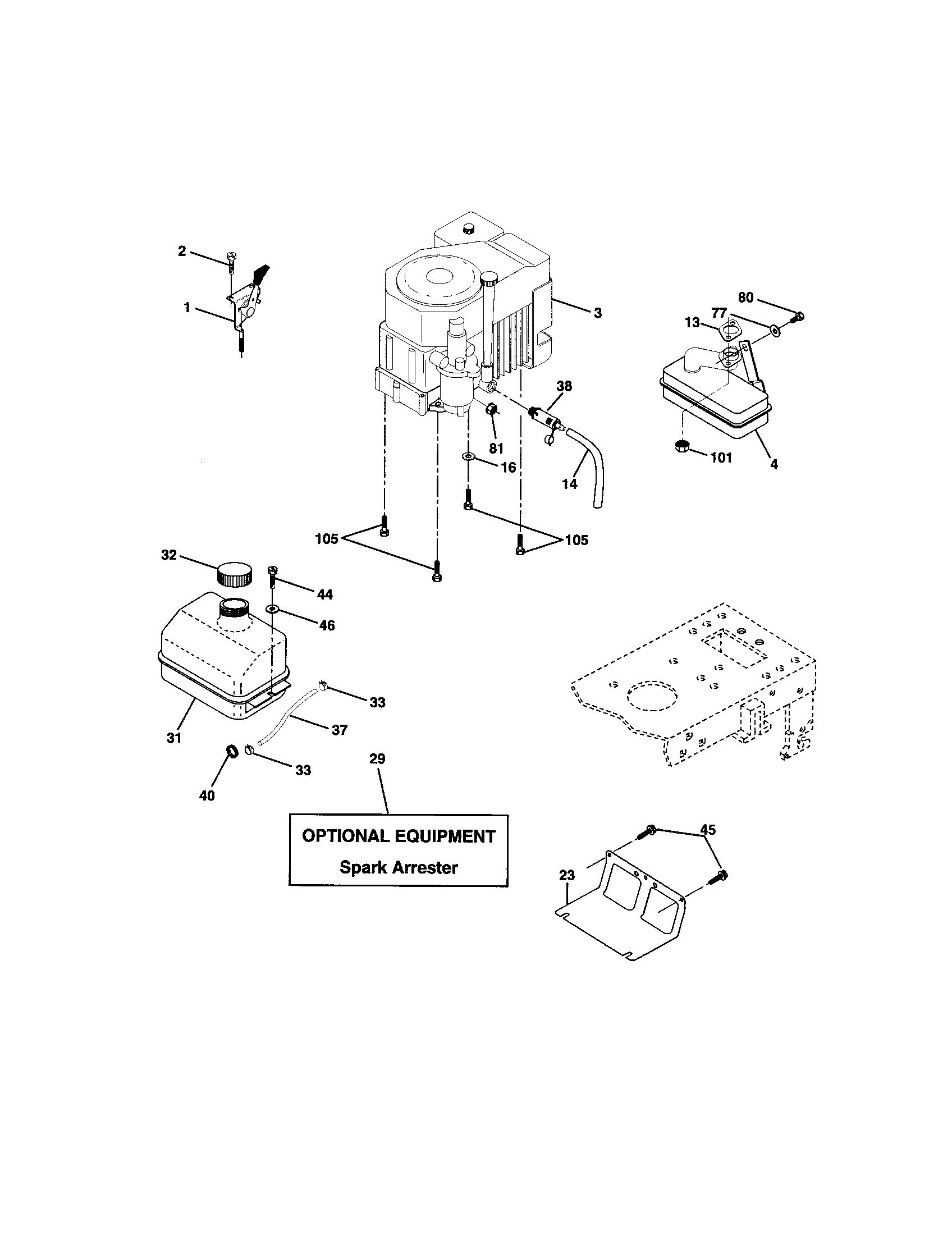 Engine Diagram and Parts List for 917272084  Craftsman Lawn Tractor