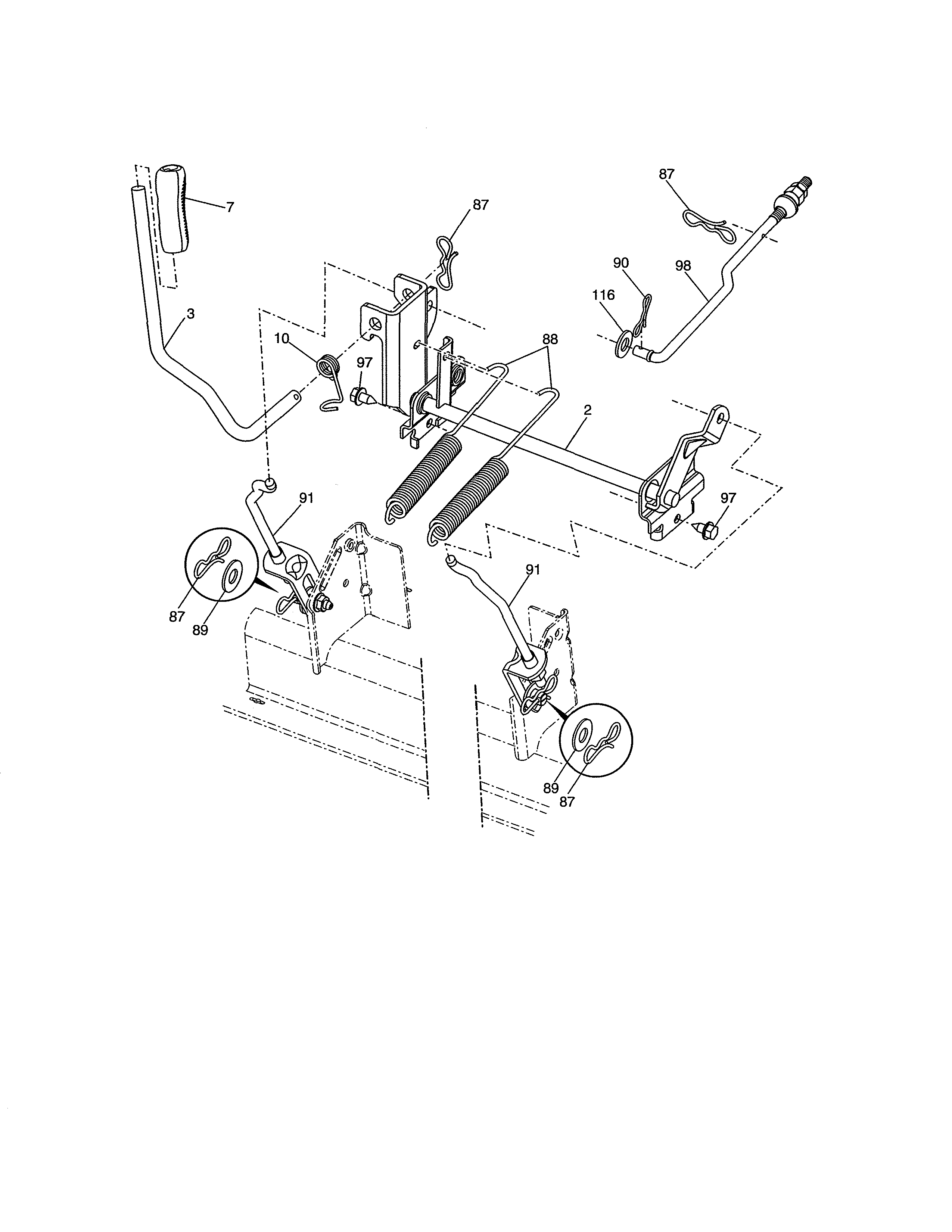 Lift Assembly Diagram and Parts List for 917204090  Craftsman Lawn Tractor