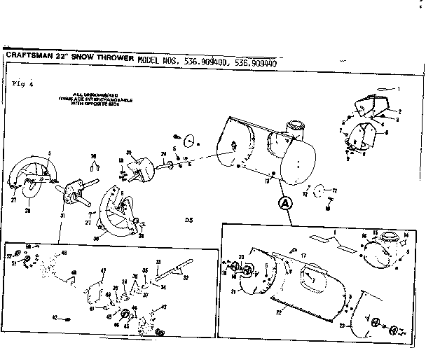 Auger Housing Assembly Diagram and Parts List for 536909440  Craftsman Snow Blower