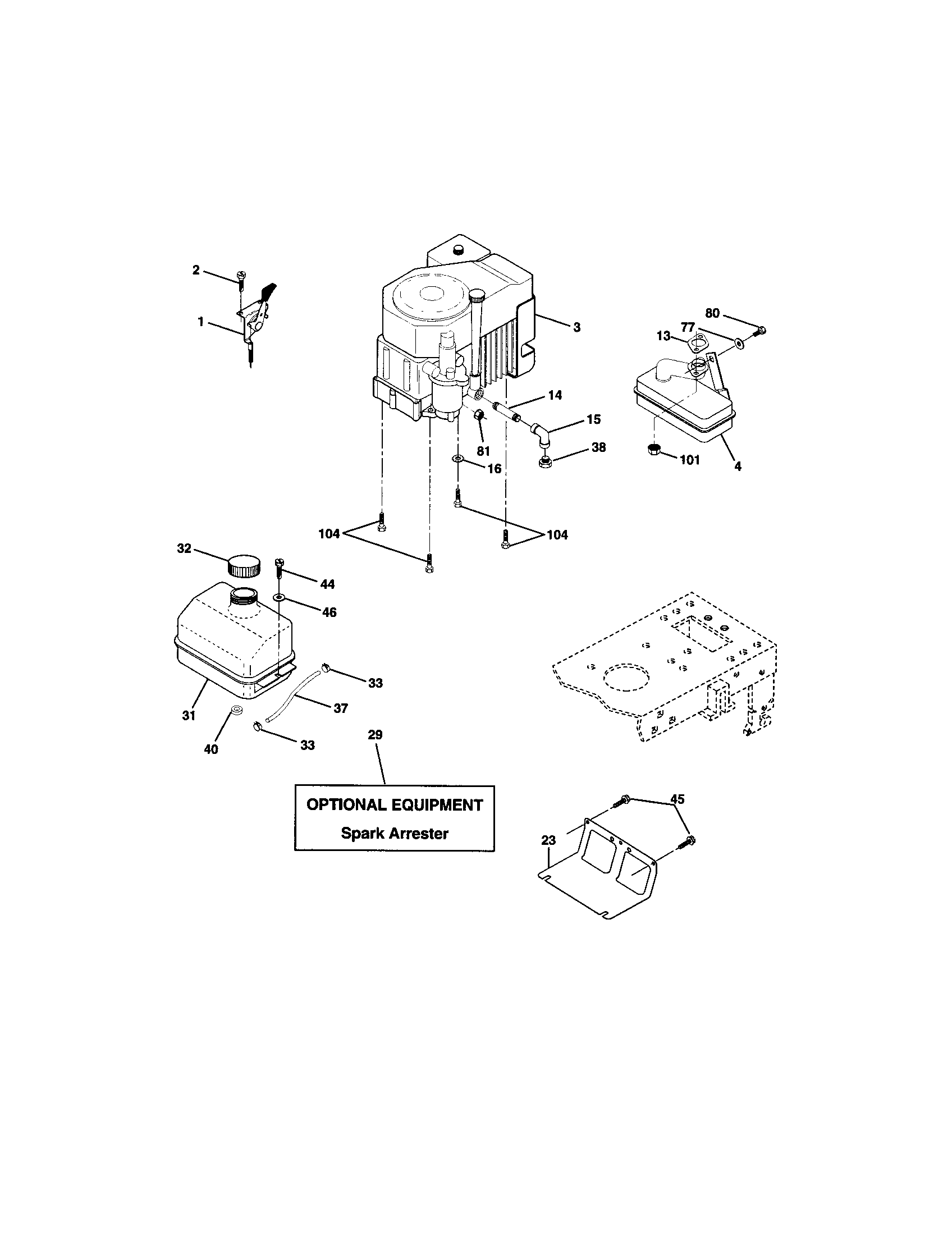 Engine Diagram and Parts List for 91722068  Craftsman Lawn Tractor