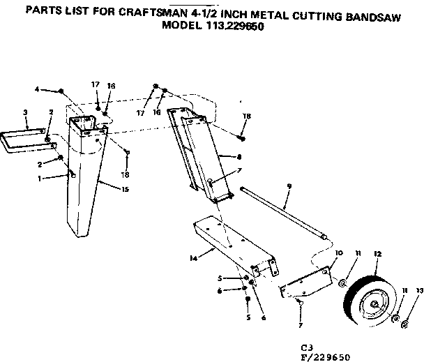 2 Inch Metal Cutting Band Saw Diagram and Parts List for 113229650  Craftsman Table Saw
