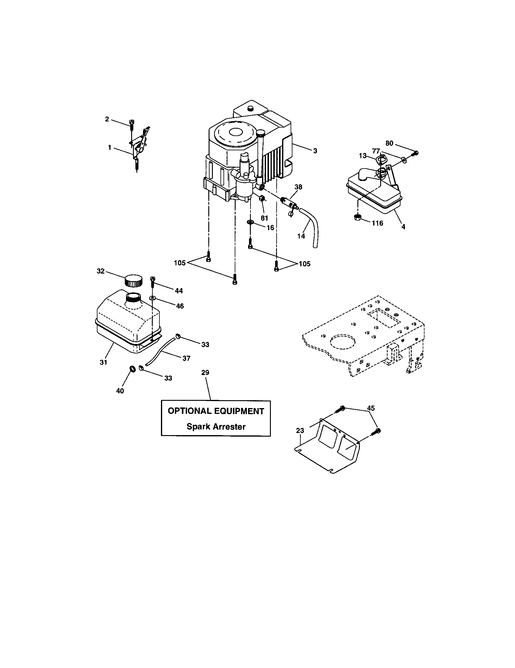 Engine Diagram and Parts List for 917273134  Craftsman Lawn Tractor