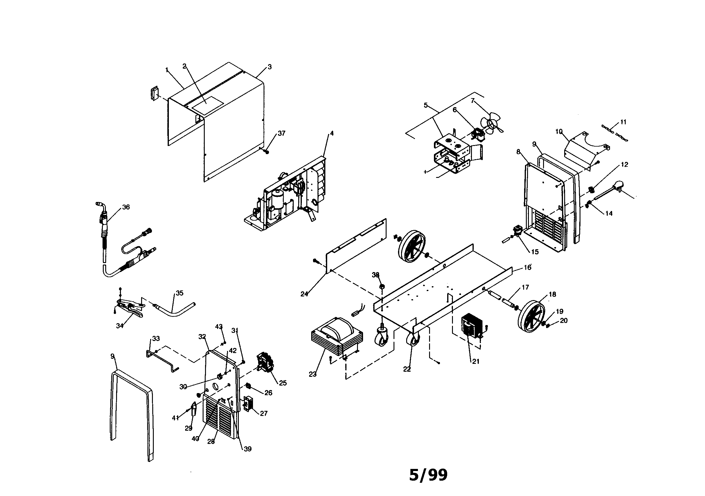 Main Assembly Diagram and Parts List for 117205710  Craftsman Welder