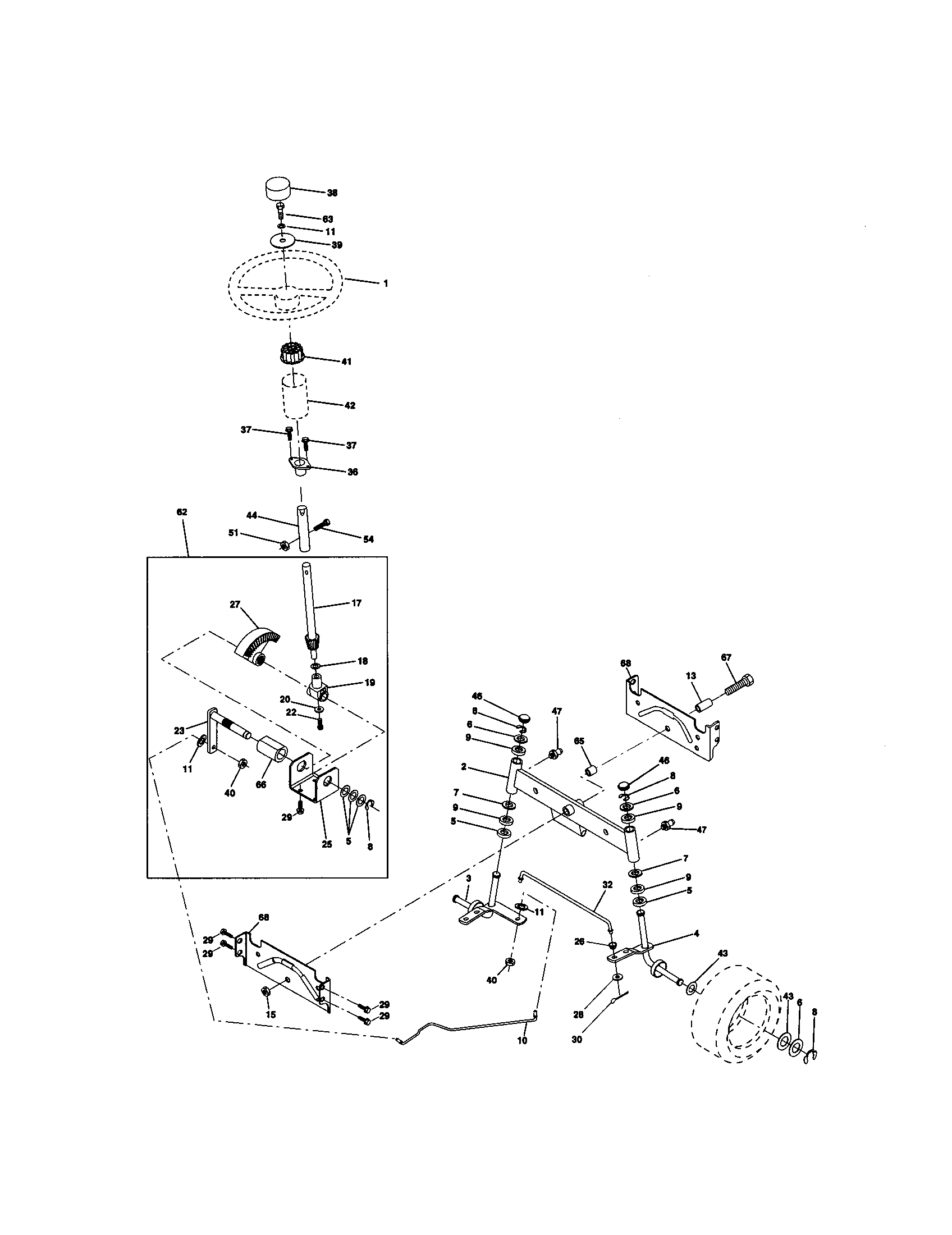 Steering Assembly Diagram and Parts List for 917271111  Craftsman Lawn Tractor