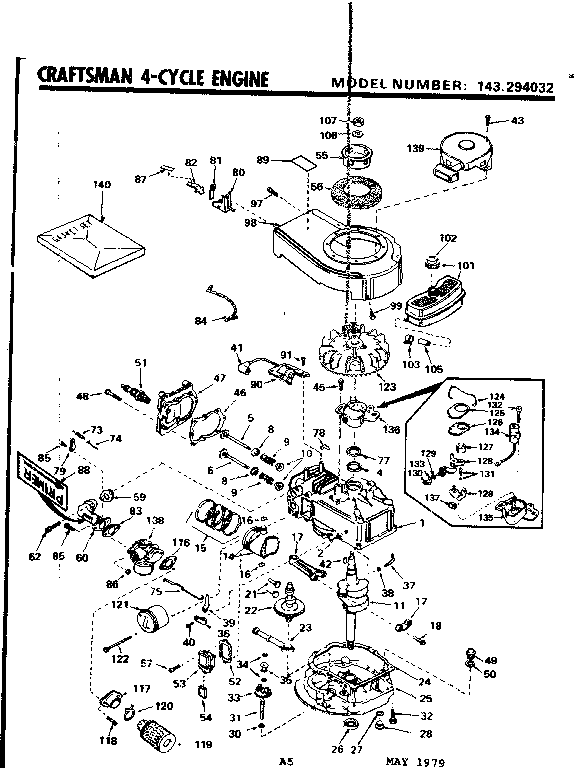 Replacement Parts Diagram and Parts List for 143294032  Craftsman Engine