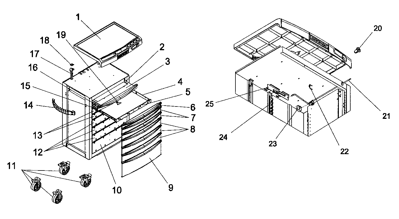 Tool Box Diagram and Parts List for 706954350  Craftsman Tool Stand & Cart