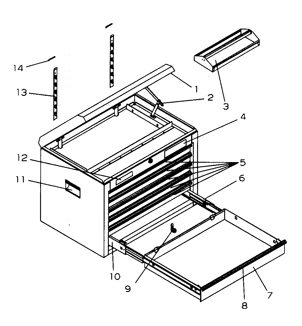 6 Drawer Chest Diagram and Parts List for 706596182  Craftsman Tool Stand & Cart