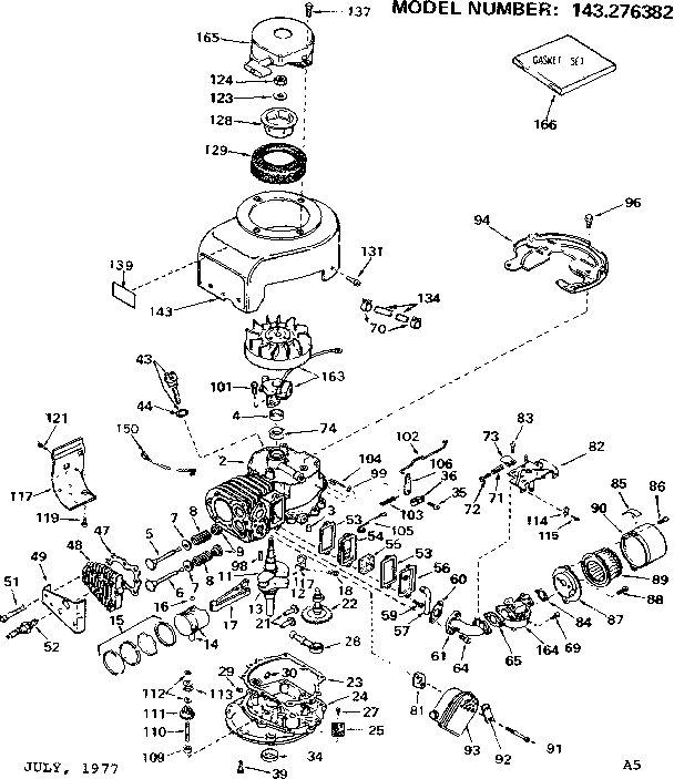 Replacement Parts Diagram and Parts List for 143276382  Craftsman Engine