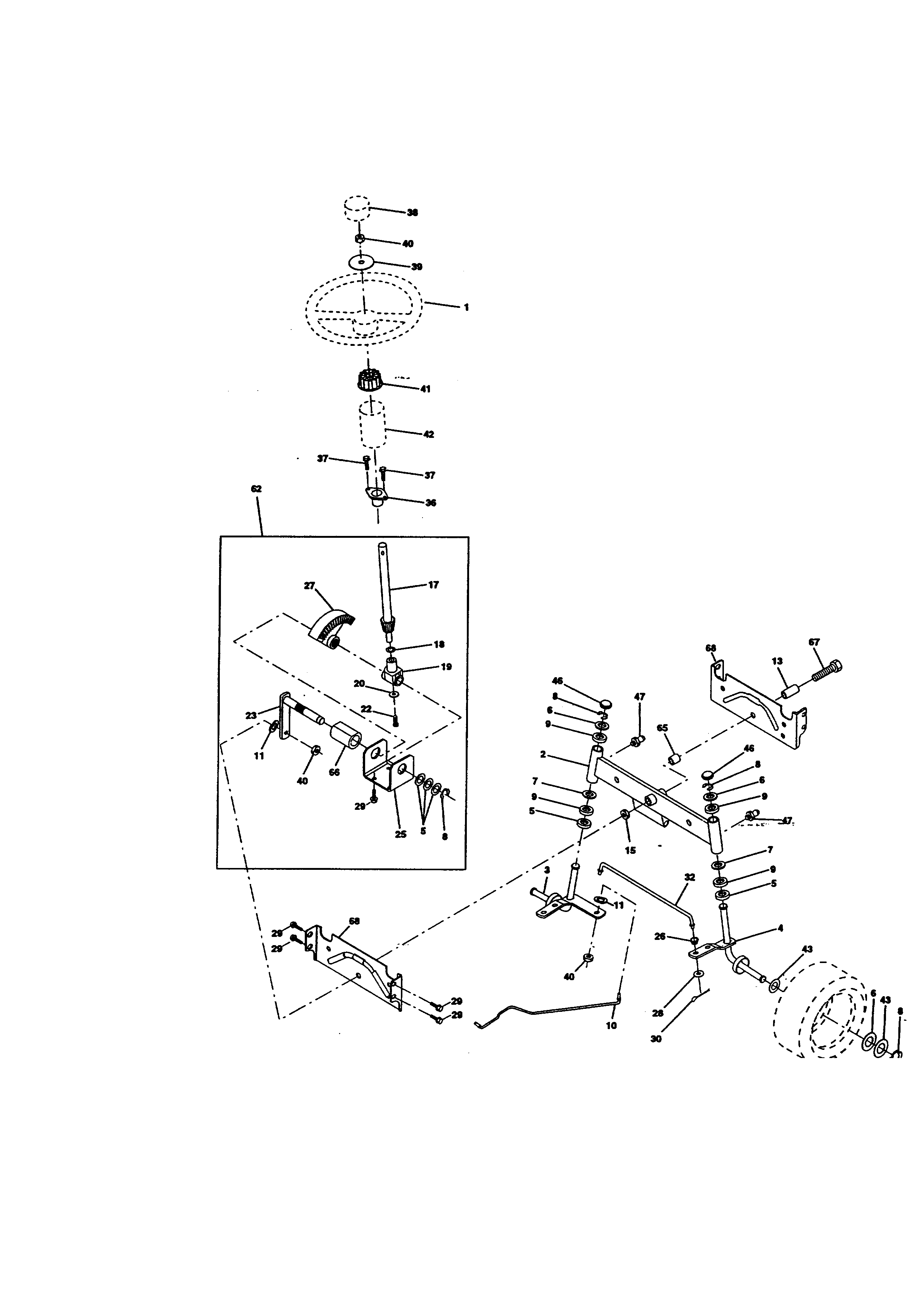 Steering Assembly Diagram and Parts List for 917270512  Craftsman Lawn Tractor