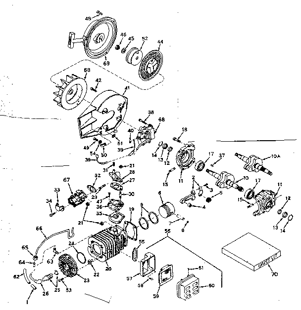 Cylinder, Rewind Starter, And Magneto Assembly Diagram and Parts List for 91762808  Craftsman Chainsaw