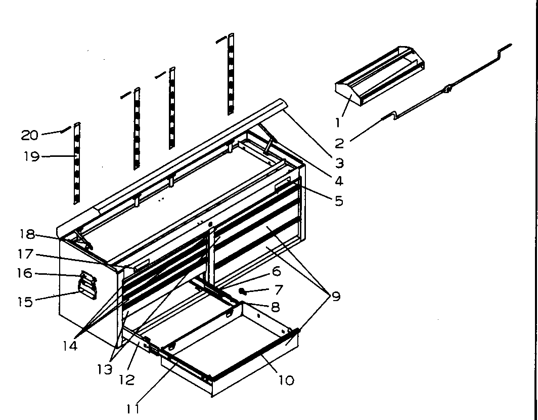 9 Drawer Chest Diagram and Parts List for 706596293  Craftsman Tool Stand & Cart