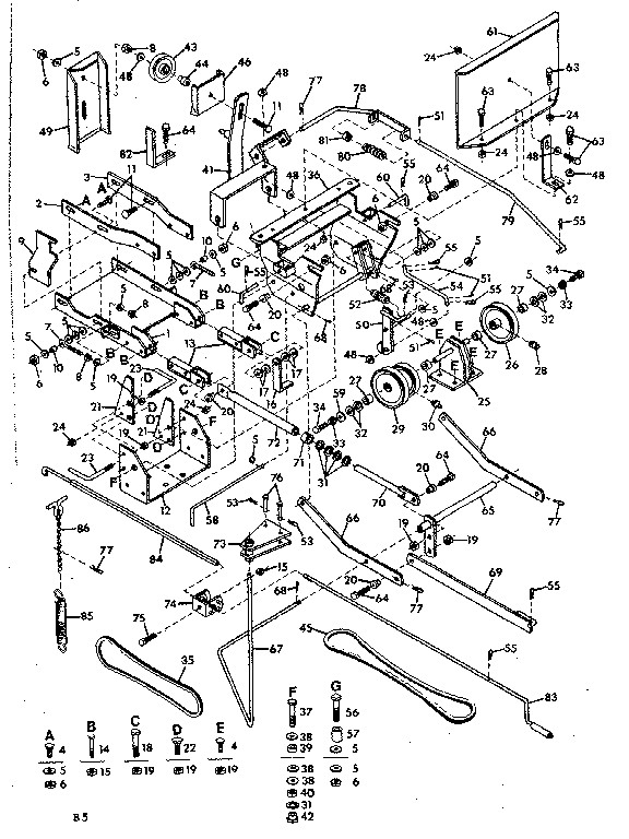 Main Frame Diagram and Parts List for 84226062  Craftsman Snow Blower
