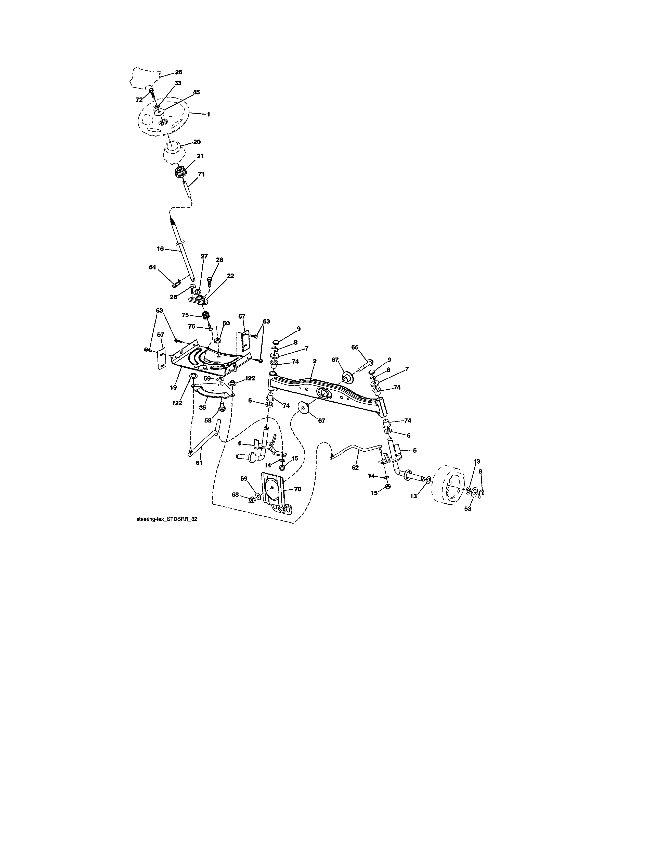 Steering Assembly Diagram and Parts List for 917988210  Craftsman Lawn Tractor