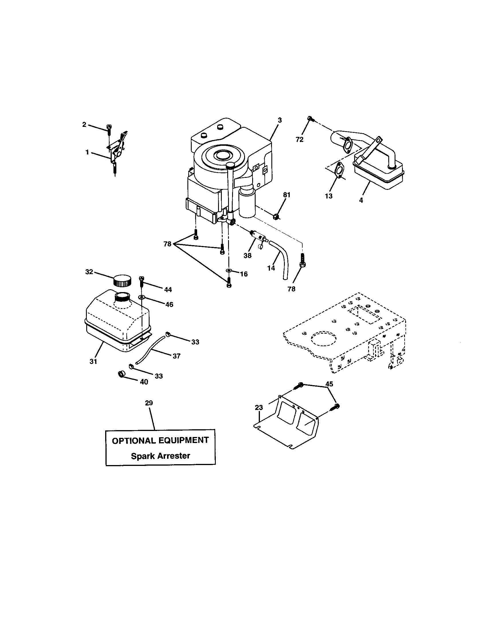 Engine Diagram and Parts List for 917272762  Craftsman Lawn Tractor