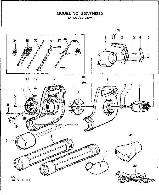 Replacement Parts Diagram and Parts List for 257799330  Craftsman Snow Blower