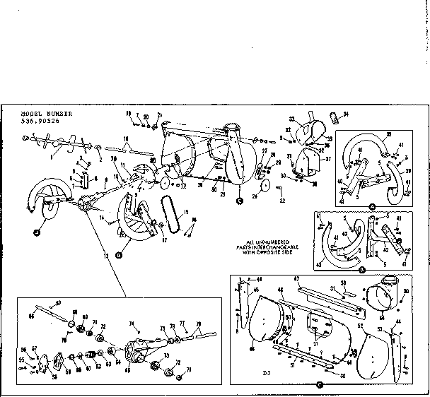 Auger Housing Assembly Diagram and Parts List for 53690526  Craftsman Snow Blower