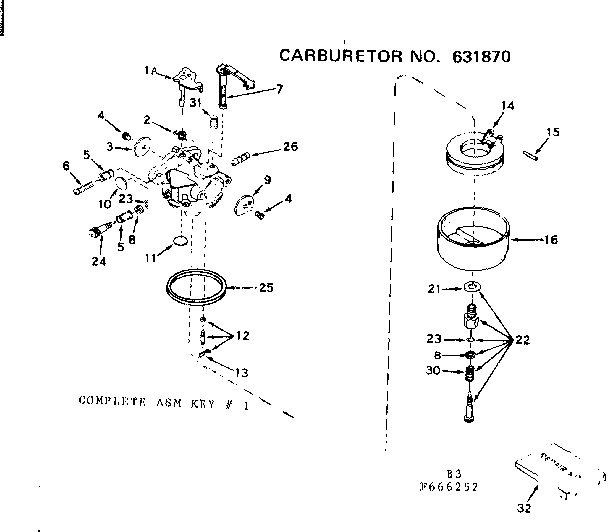 Carburetor Diagram and Parts List for 143666252  Craftsman Engine
