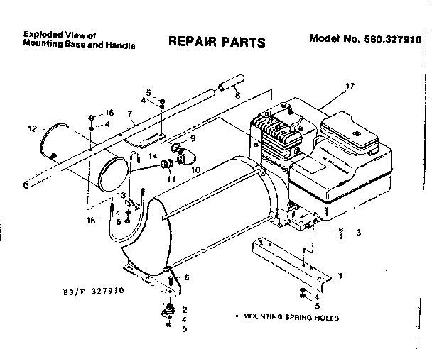 Mounting Base And Handle Diagram and Parts List for 580327910  Craftsman Engine