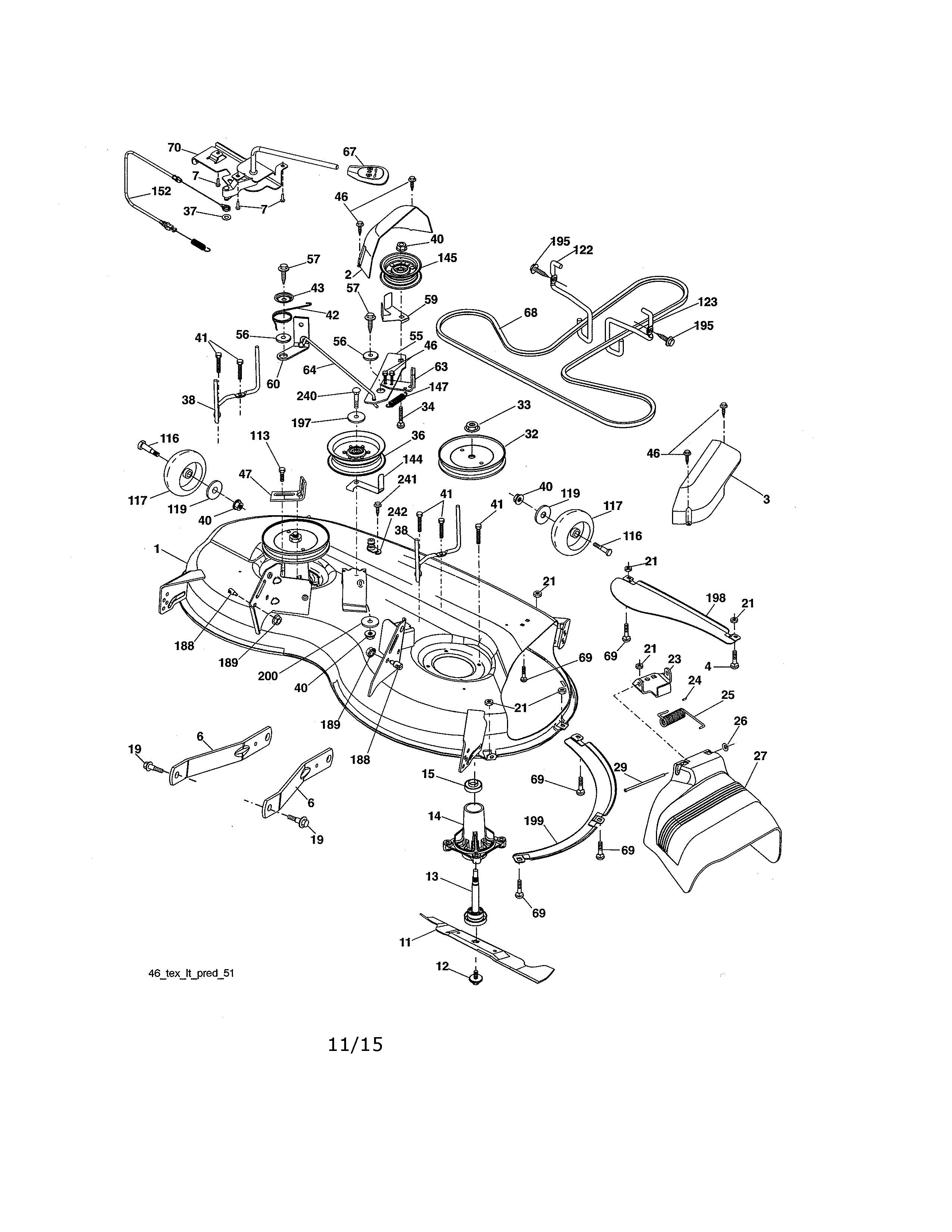Mower Deck Diagram and Parts List for 917250841  Craftsman Lawn Tractor