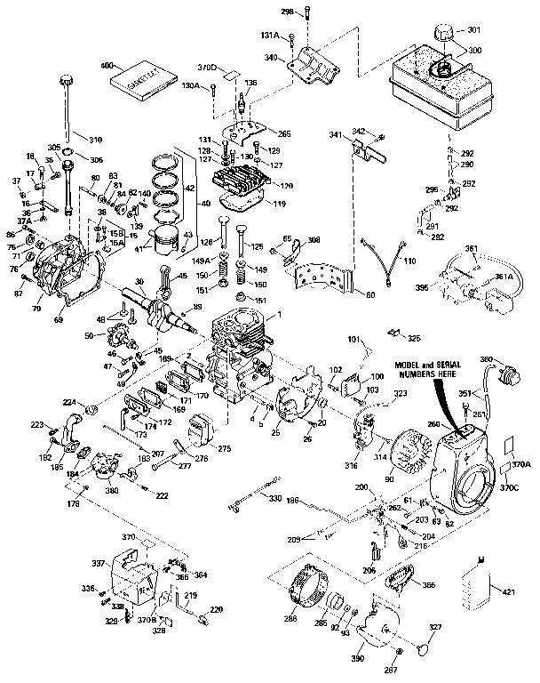 Replacement Parts Diagram and Parts List for 143941003  Craftsman Engine