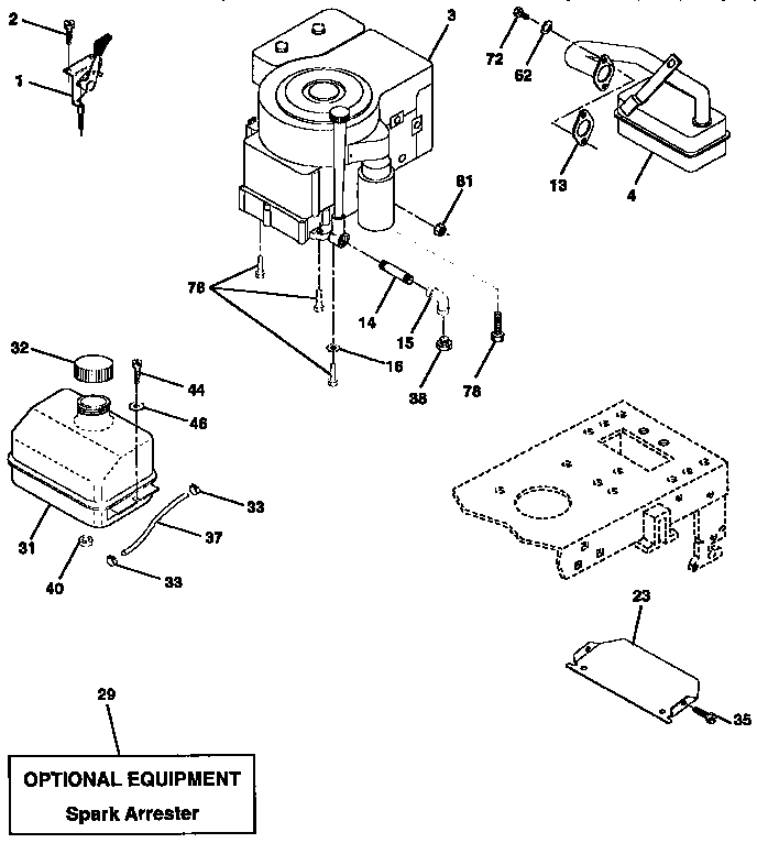 Engine Diagram and Parts List for 917258504  Craftsman Lawn Tractor