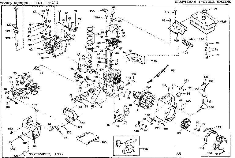 Replacement Parts Diagram and Parts List for 143676212  Craftsman Engine