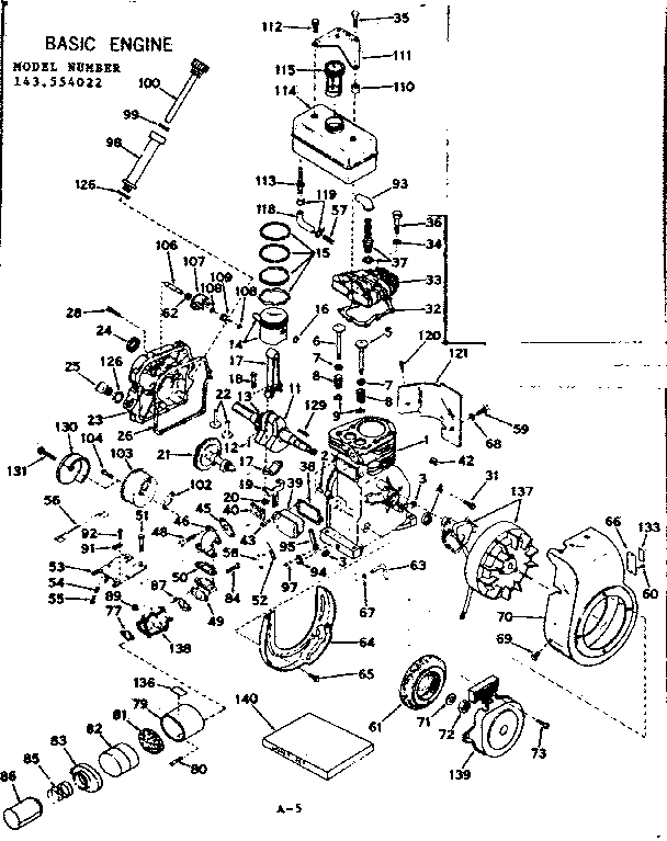 Basic Engine Diagram and Parts List for 143554022  Craftsman Engine