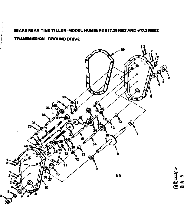 Transmission-ground Drive Diagram and Parts List for 917299682  Craftsman Tiller
