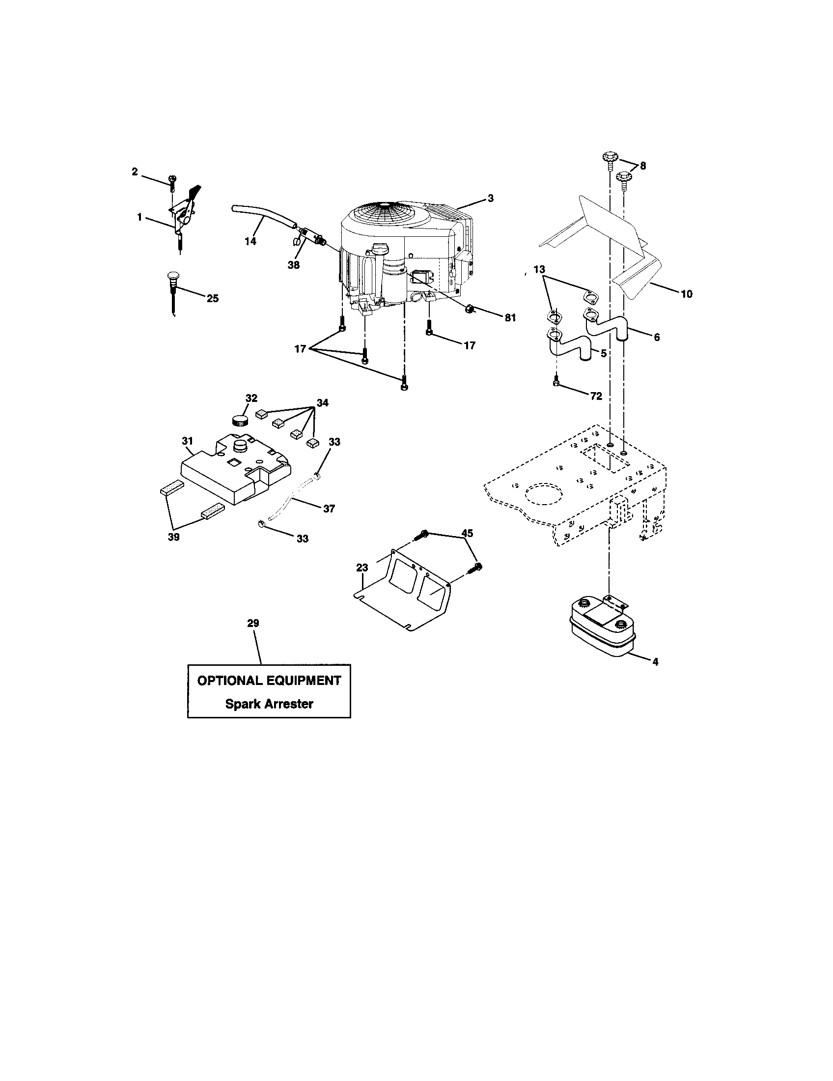 Engine Diagram and Parts List for 917273513  Craftsman Lawn Tractor