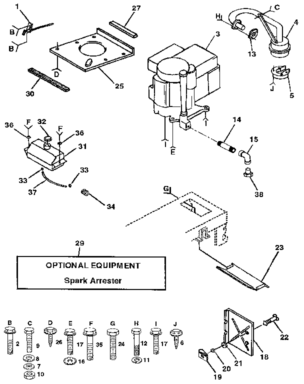 Engine Diagram and Parts List for 917255572  Craftsman Lawn Tractor