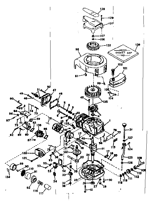 Basic Engine Diagram and Parts List for 143174272  Craftsman Engine