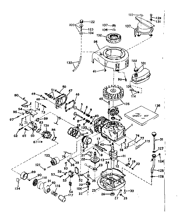 Basic Engine Diagram and Parts List for 143171202  Craftsman Engine
