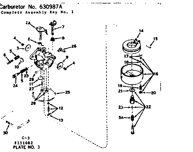 Carburetor Diagram and Parts List for 143151082  Craftsman Engine