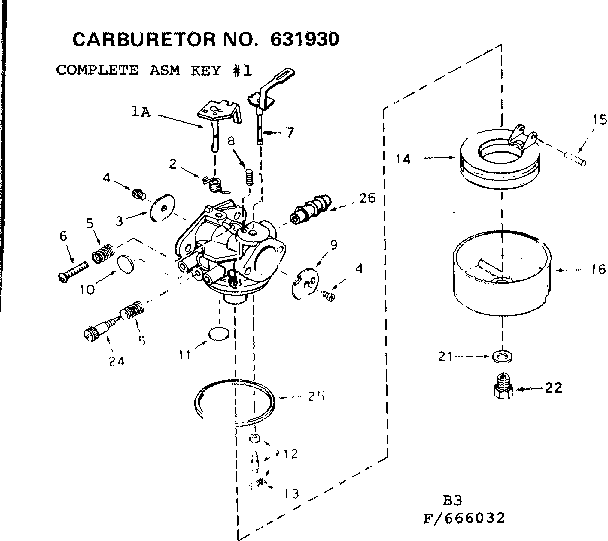 Carburetor Diagram and Parts List for 143666032  Craftsman Engine