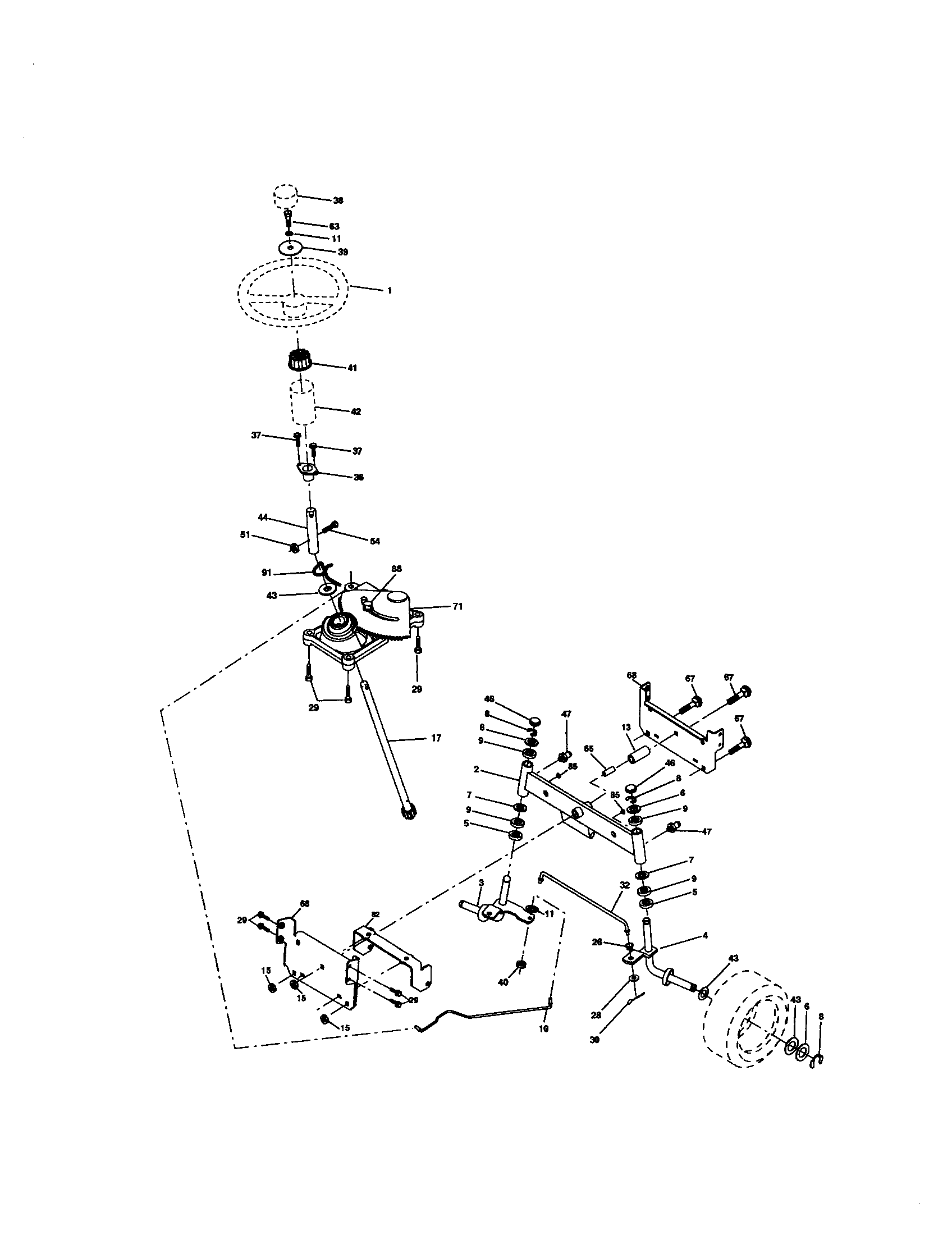 Steering Assembly Diagram and Parts List for 917272061  Craftsman Lawn Tractor