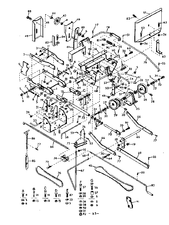 Main Frame Diagram and Parts List for 842260622  Craftsman Snow Blower