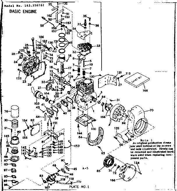 Basic Engine Diagram and Parts List for 143556162  Craftsman Engine