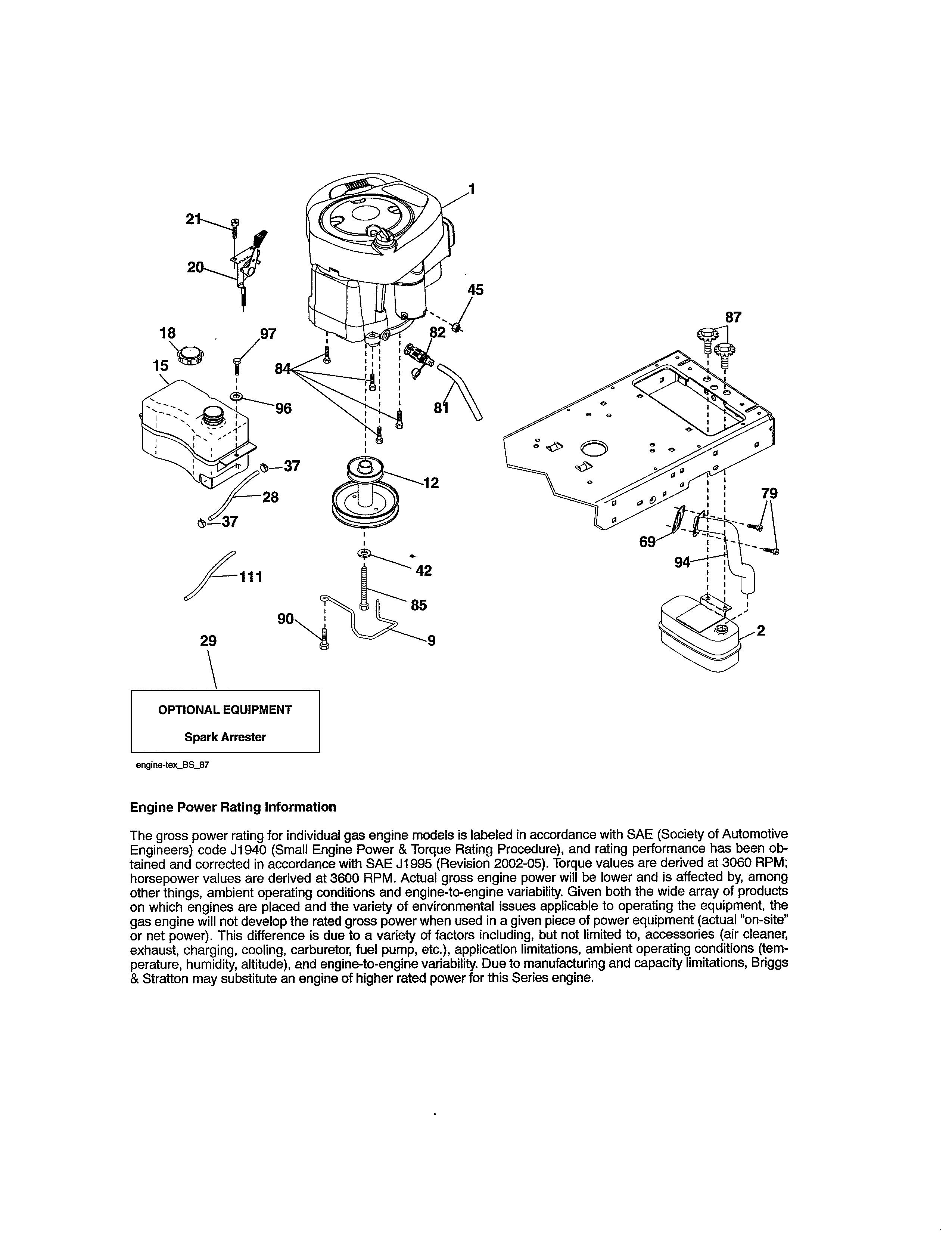 Engine Diagram and Parts List for 917203811  Craftsman Lawn Tractor
