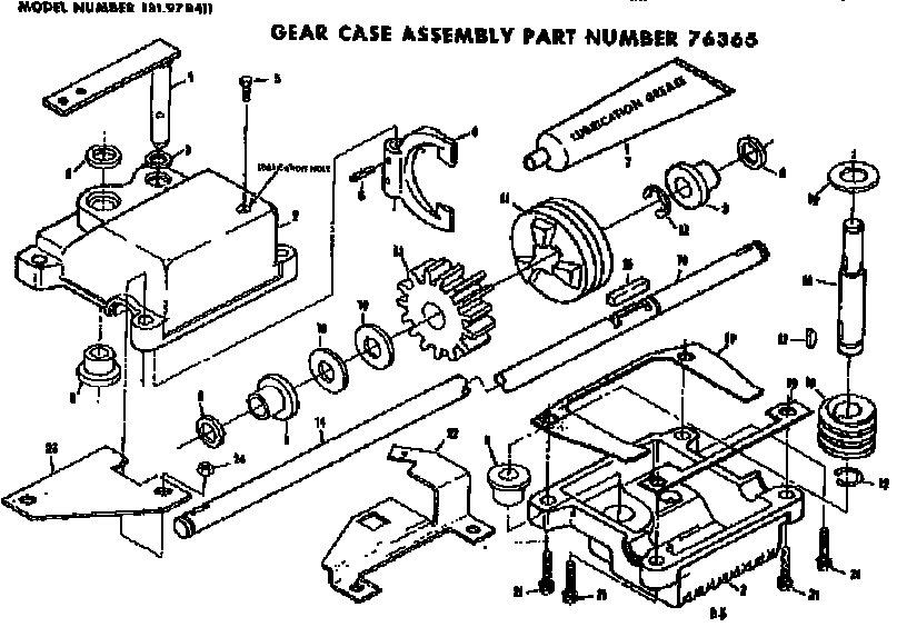 Gear Case Assembly Diagram and Parts List for 131978411  Craftsman Lawn Mower