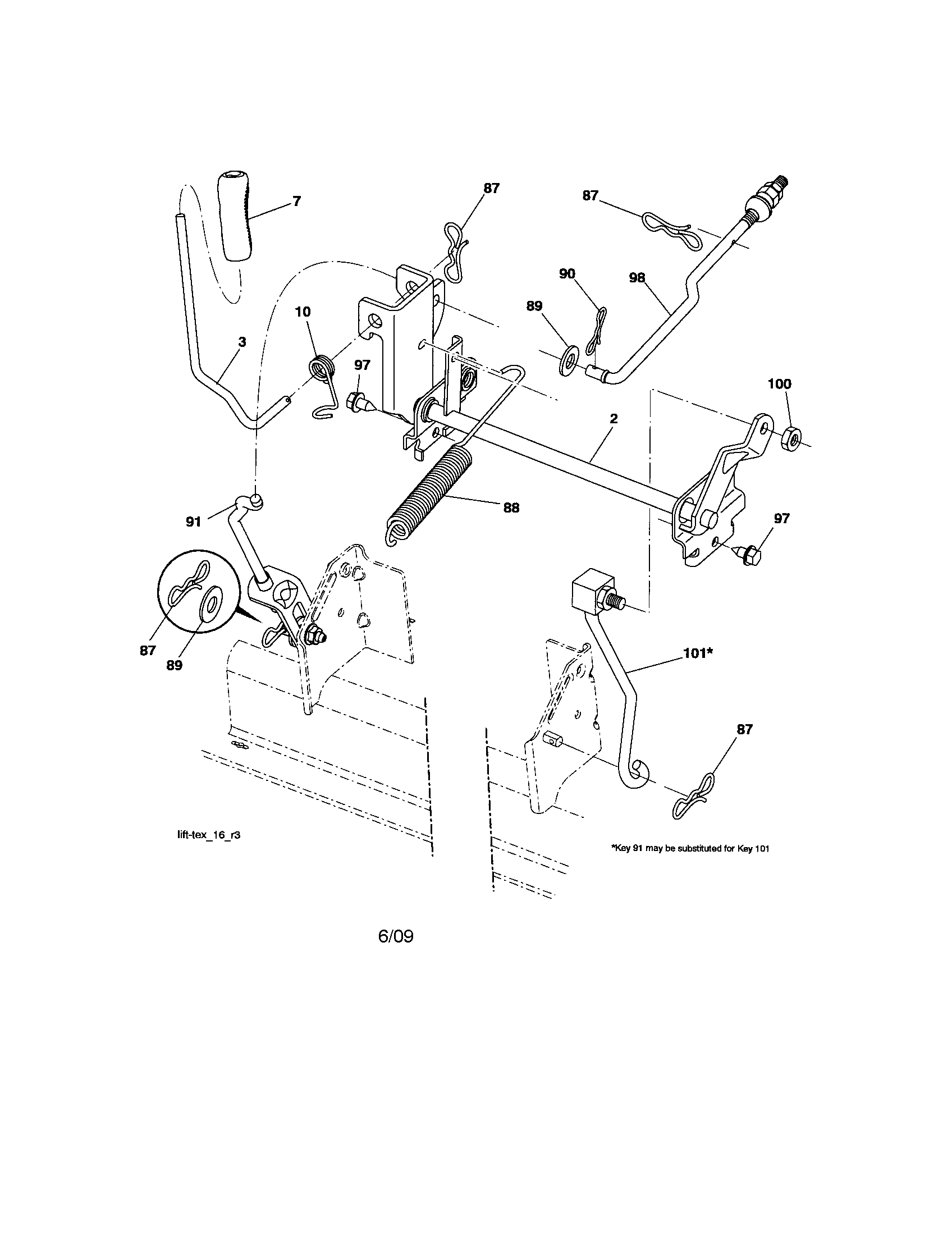 Lift Diagram and Parts List for 917289070  Craftsman Lawn Tractor