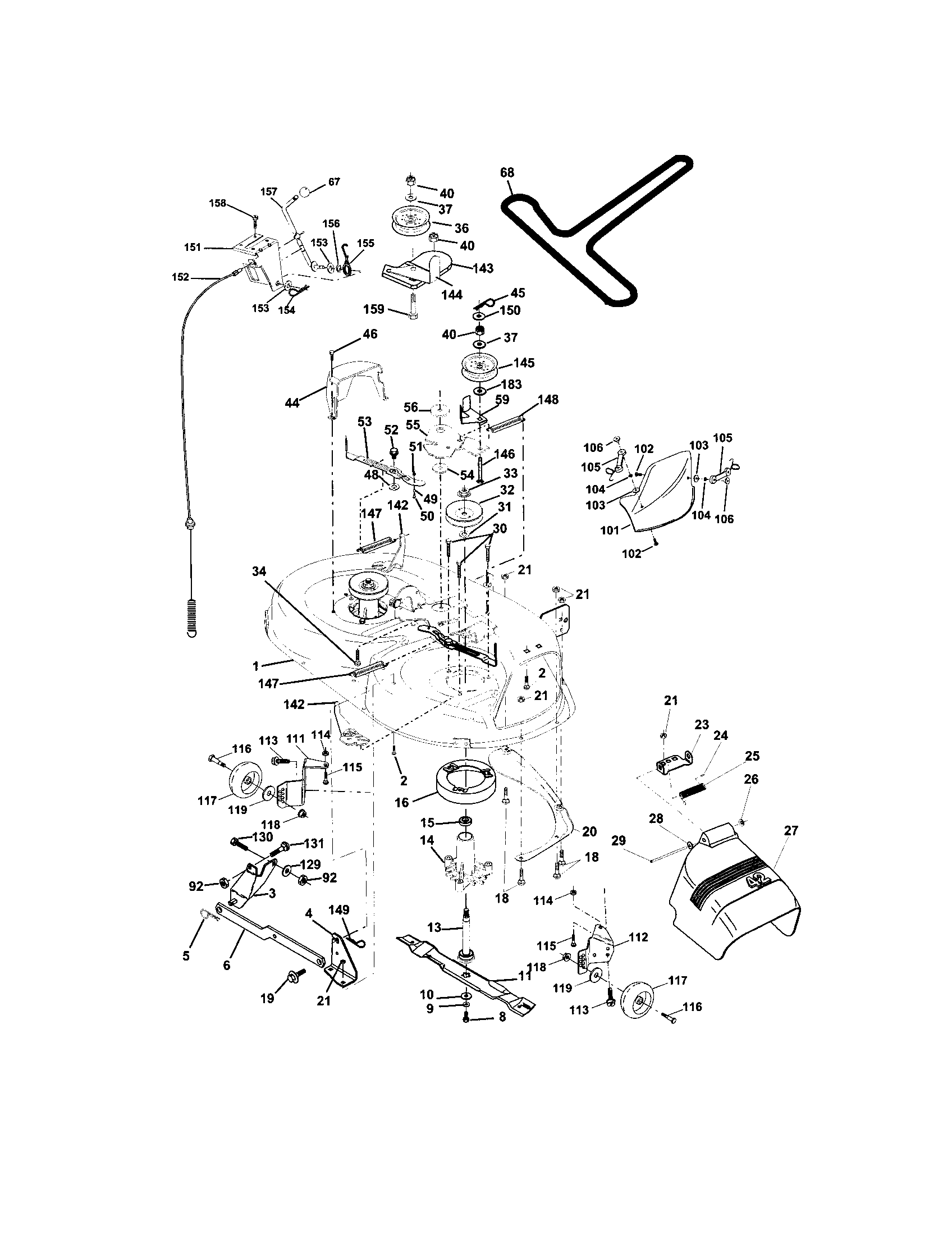 Mower Deck Diagram and Parts List for 917272920  Craftsman Lawn Tractor