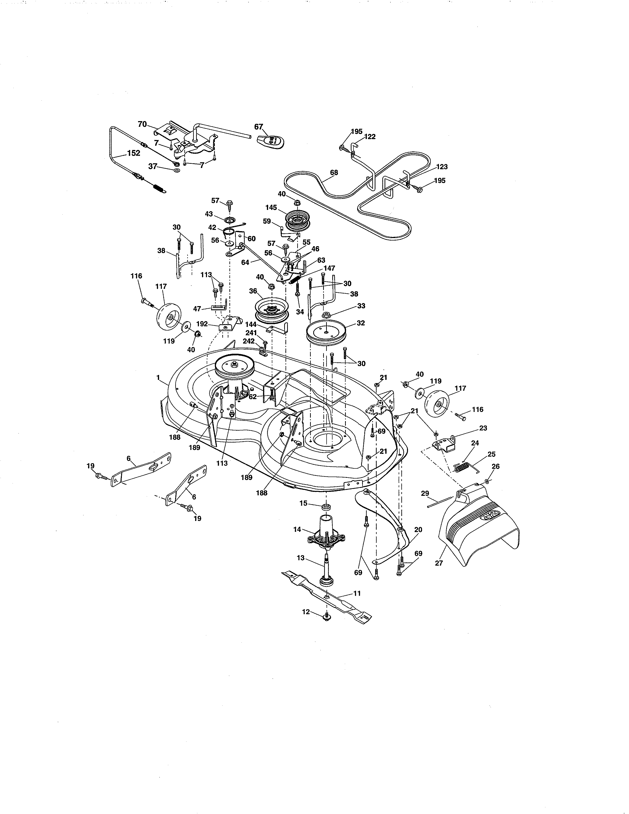 Mower Deck Diagram and Parts List for 917203900  Craftsman Lawn Tractor