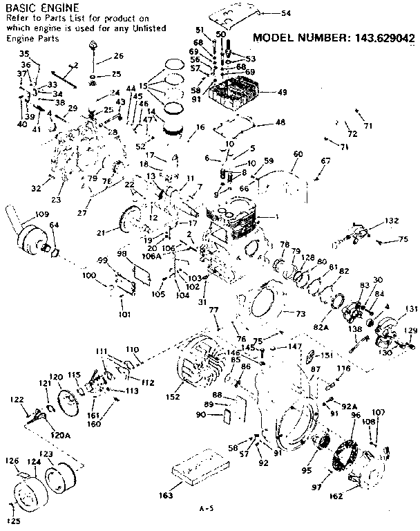 Basic Engine Diagram and Parts List for 143629042  Craftsman Engine