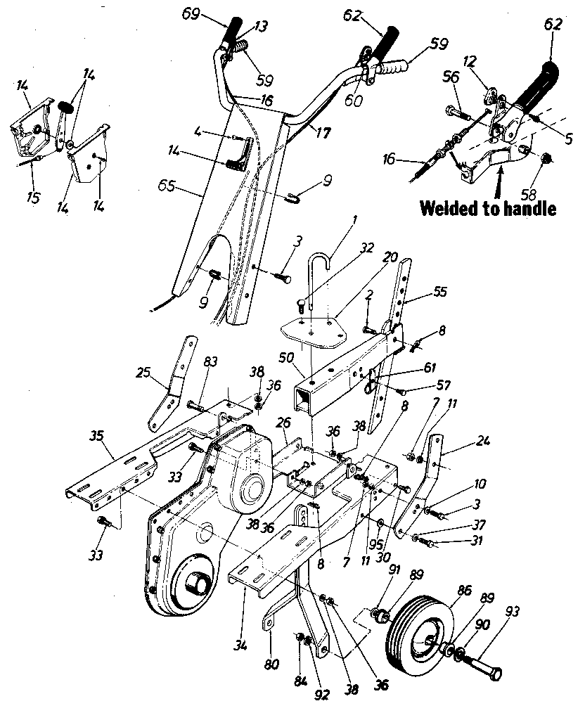 Handle Assembly Diagram and Parts List for 247298612  Craftsman Tiller